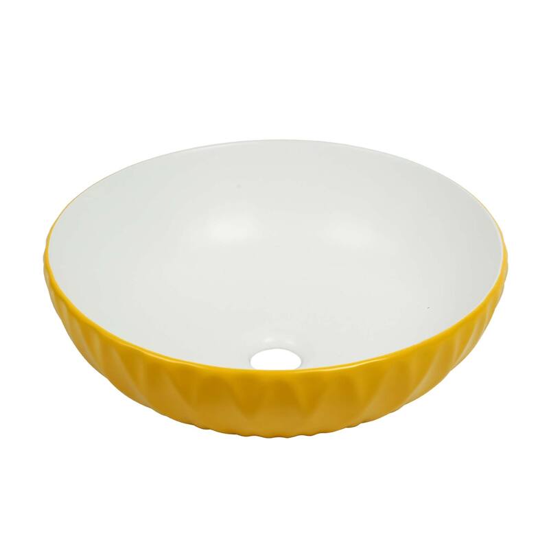 16 inch Round Ceramic Vessel Bathroom Sink - Modern Textured Bowl Design - 16" Round
