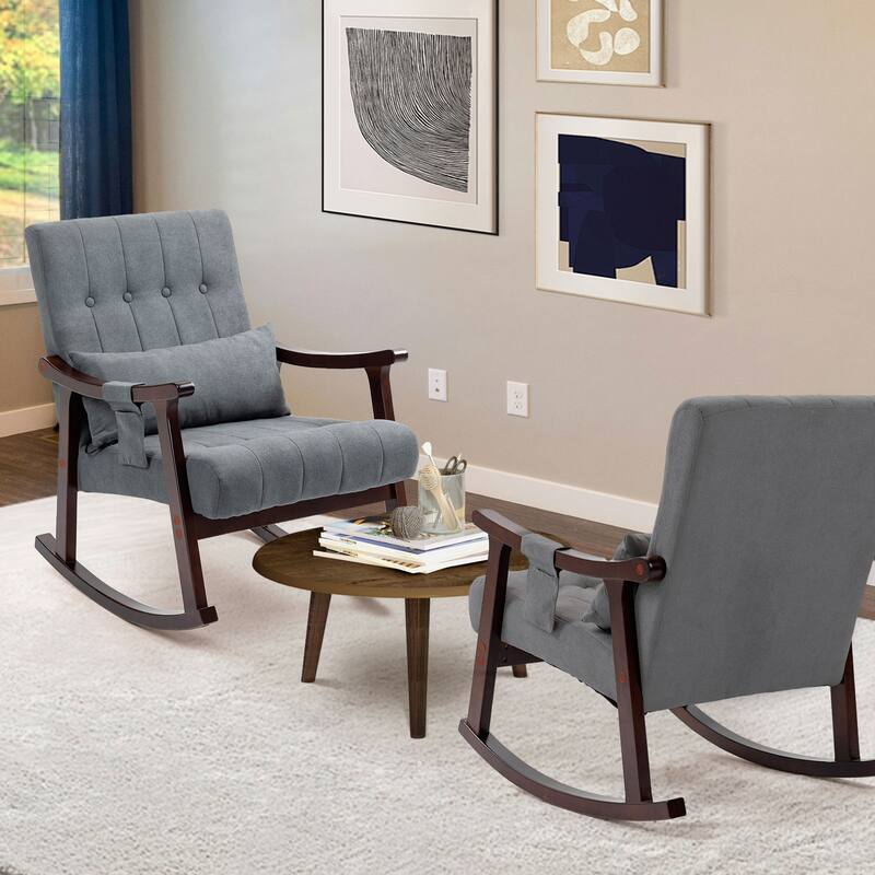 AVAWING 2PCS Upholstered Rocking Chair with Massage Lumbar Support