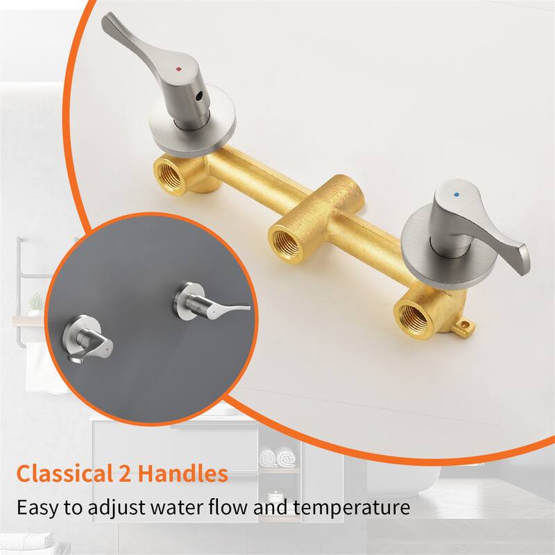 Wall Mount Dual Head Shower Faucet with Tub Spout Brass Complete Shower System with Handheld Shower Valve Included