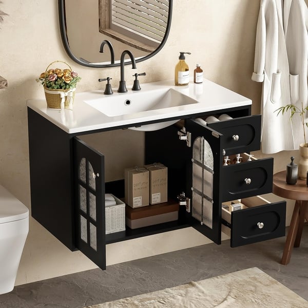 Vienna 36 in. W x 20 in. D x 22 in. H Floating Bathroom Vanity in Blue with White Acrylic Top weith White Sink