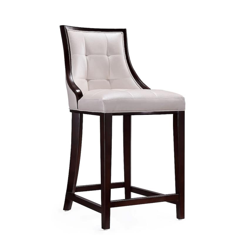Manhattan Comfort Fifth Ave 39.5 in. Dark Walnut Beech Wood Counter Height Bar Stool - Pearl White