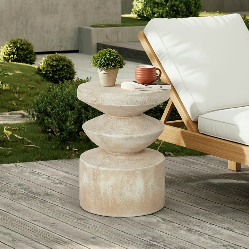 Christopher Knight Home - Modern Handmade 15.16" Lightweight MgO 3-Layer Accent Side Table for Indoor and Outdoor Use