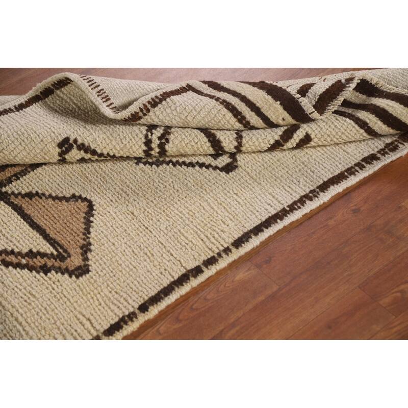 Geometric Anatolian Natural Dye Runner Rug Hand-knotted Wool Carpet - 3'0"x 11'0"
