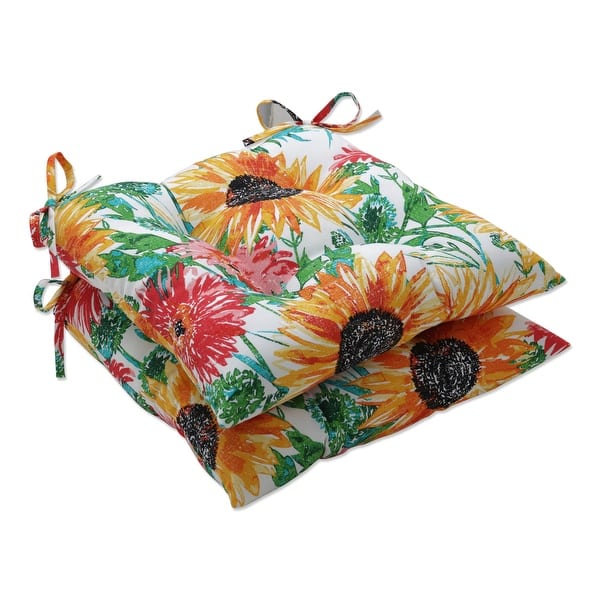 Pillow Perfect Outdoor Sunflowers Sunburst Tufted Seat Cushions 18.5