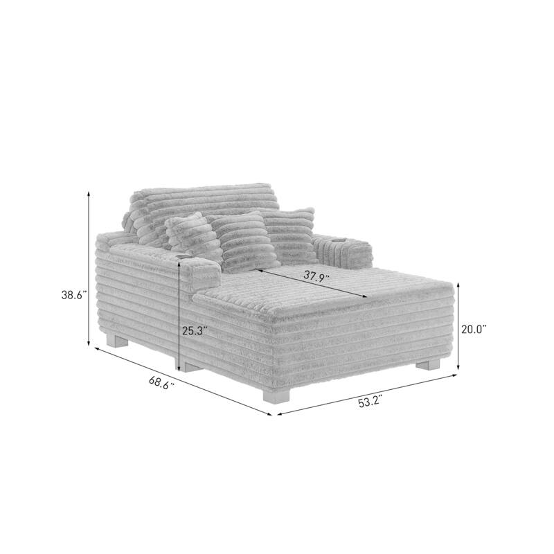 53" Upholstered Sofa Chaise Lounge Indoor with Pillows