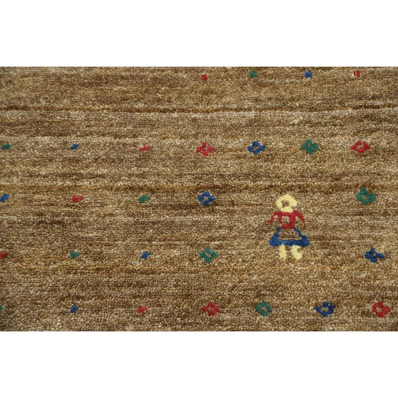 Hand Knotted Oriental Viscose Silk Carpet Tribal Animal Pictorial Yellow & Gold Gabbeh Area Rug - 11' 11'' X 9' 1''