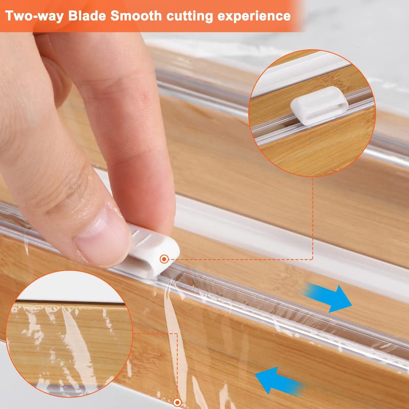 3 in 1 15"x5.3" Plastic Wrap Dispenser with Cutter, Magnetic Bottom - Wood Color