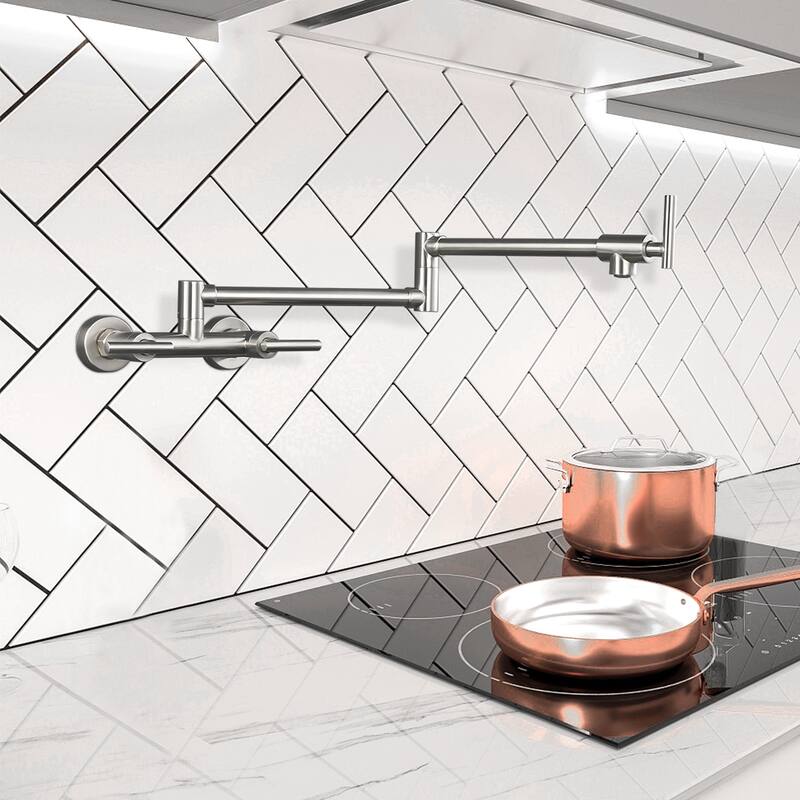 WOWOW Wall Mounted Pot Filler Faucet with Hot Cold Water Control