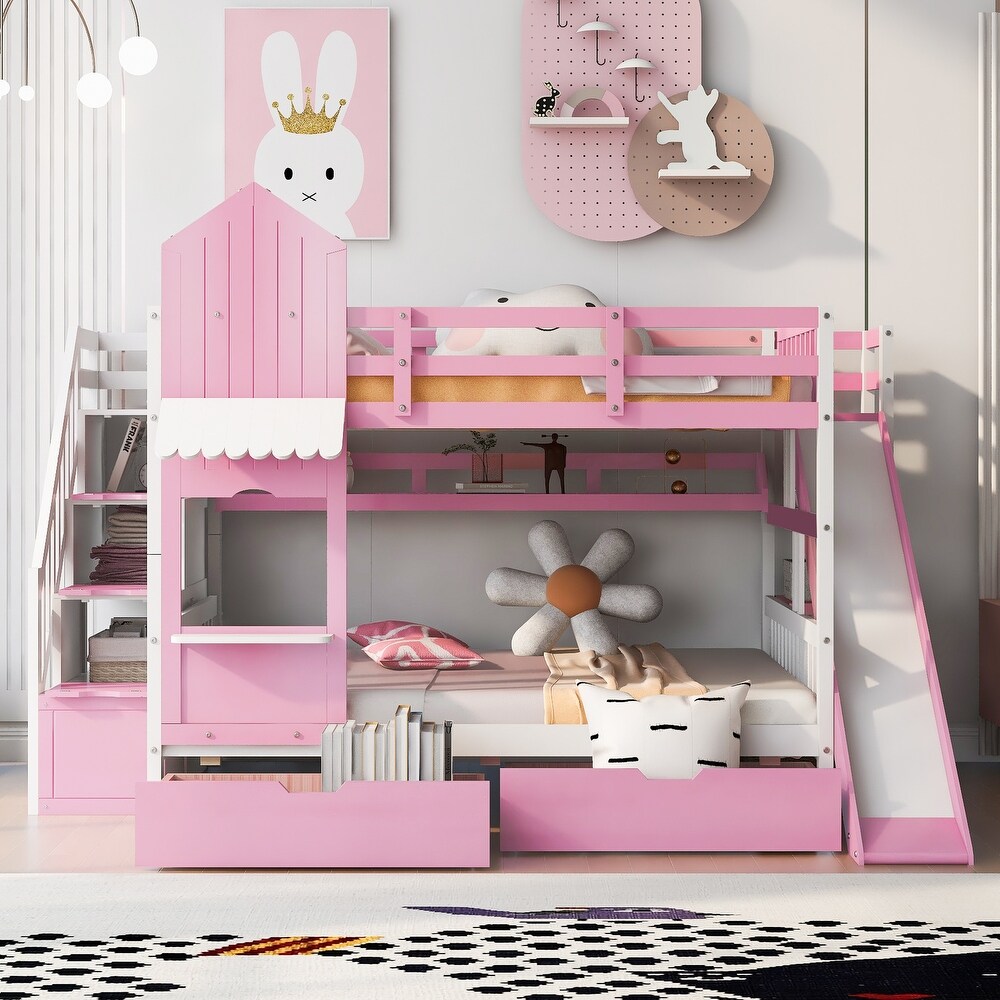 Pink bunk bed twin over full cheap