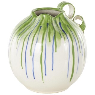 Ceramic Abstract Decorative Vase with Green and Blue Drip Design and ...