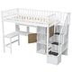 preview thumbnail 30 of 32, Solid Wood Twin Size Loft Bed w/ Built-in Desk, High LED Loft Bed w/Storage Shelves, Cabinets & Staircase, Full-Length Guardrail