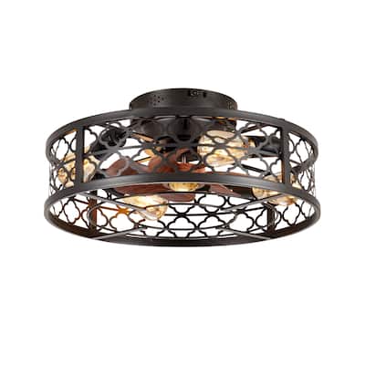 20" Flower Style Iron Ceiling Fans With Remote Control,Ceiling Fan 6 Speed Reversible with Remote Control,Flush Mount Caged