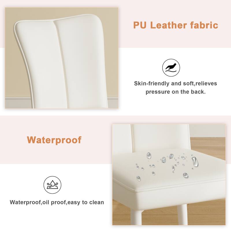 Roomfitters White PU Dining Chairs with Curved Back and Seat, White Metal Legs, Set of 4 for Bedroom or Living Room