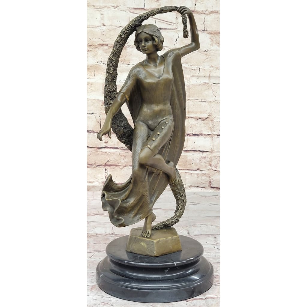 Woman With Thyrsus Bronze Dancer Girl Sculpture By Guirande On Marble Base
