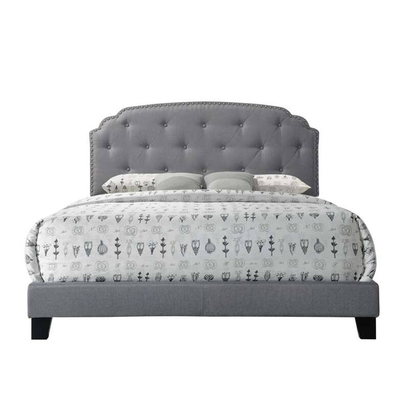 Grey Upholstered Queen Bed with Nailhead Trim and Arched Headboard
