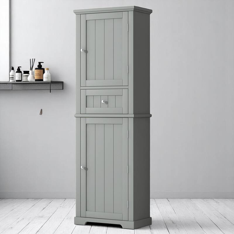 Freestanding Bathroom Cabinet with 2 Doors, 1 Drawer, Adjustable Shelf & Anti-Tip Device, 67.3'' Tall - Grey