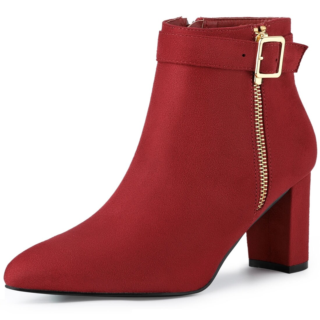 red block heel booties