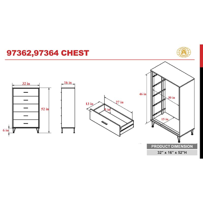 Five Drawers Dresser with Metal Handles