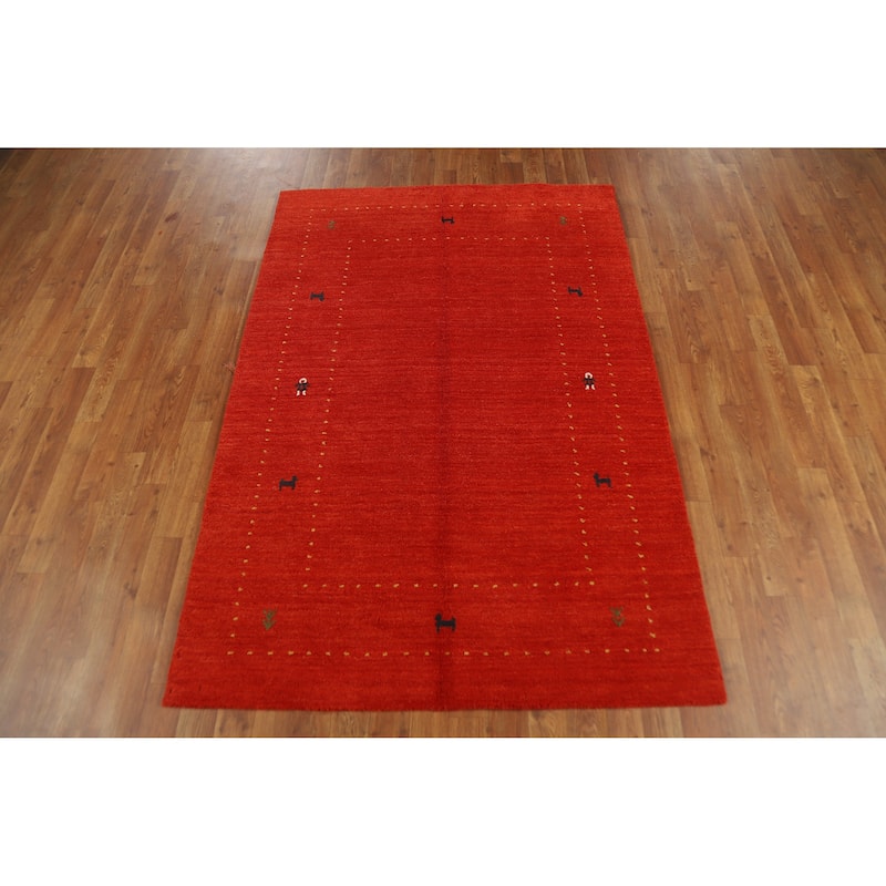 Orange Tribal Gabbeh Rug Hand-Knotted Wool Carpet - 4'0" x 5'10"
