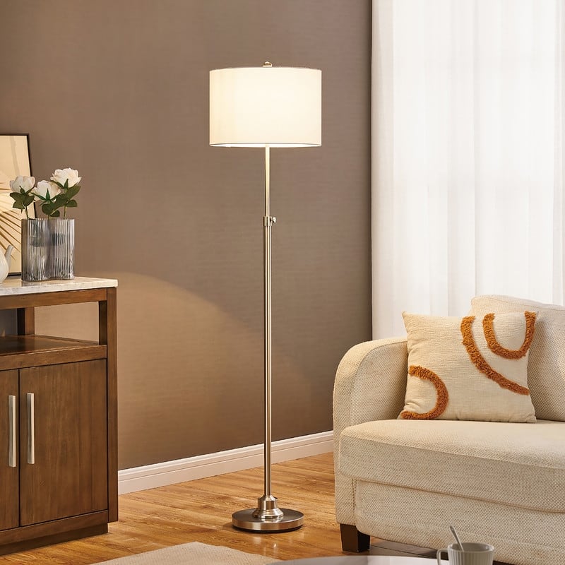 KAWOTI 63.5" Modern Adjustable Floor Lamp with White Linen Shade