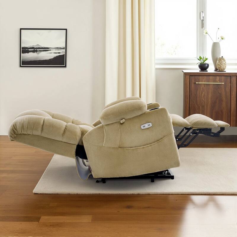 MCombo Large Dual Motor Power Lift Recliner Chair with Massage and Dual Heating for Big and Tall Elderly People, Fabric 7634
