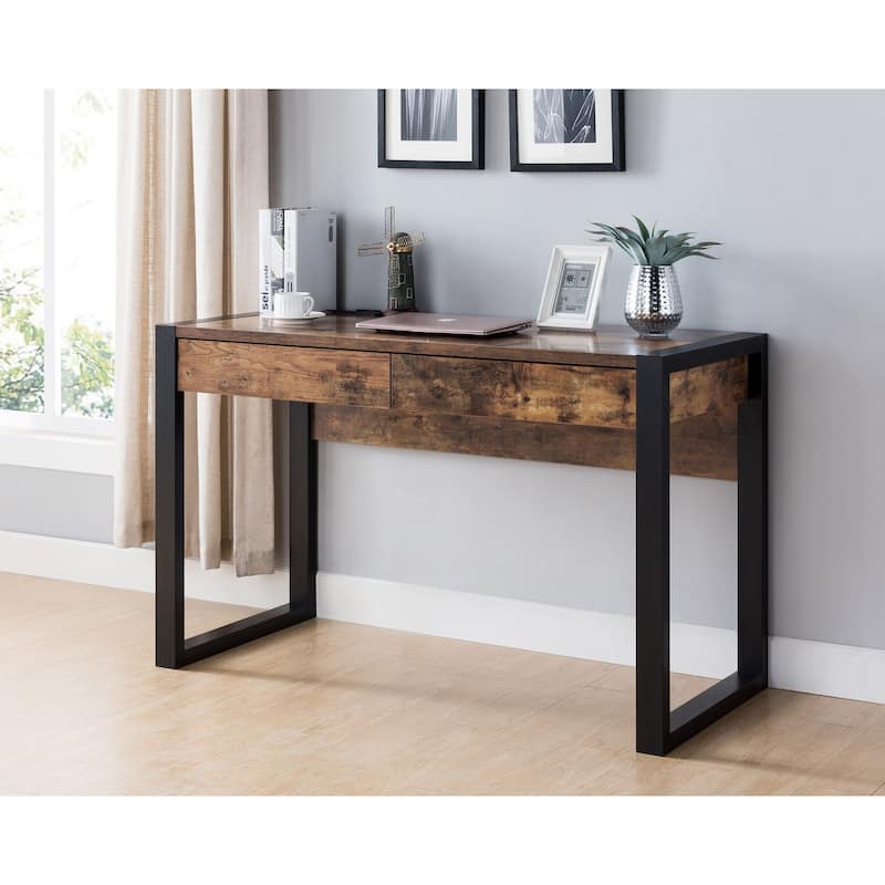 Q-Max 52"W Writing Desk With Two Drawers, Power Outlet, USB Ports - Modern Computer Table - Work Desk for Home, Office, Bedroom