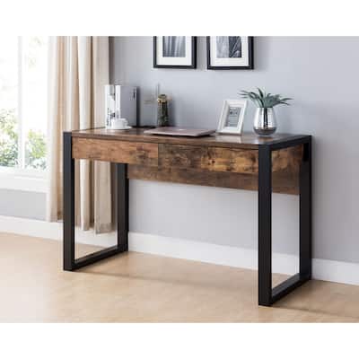Q-Max 52"W Writing Desk With Two Drawers, Power Outlet, USB Ports - Modern Computer Table - Work Desk for Home, Office, Bedroom