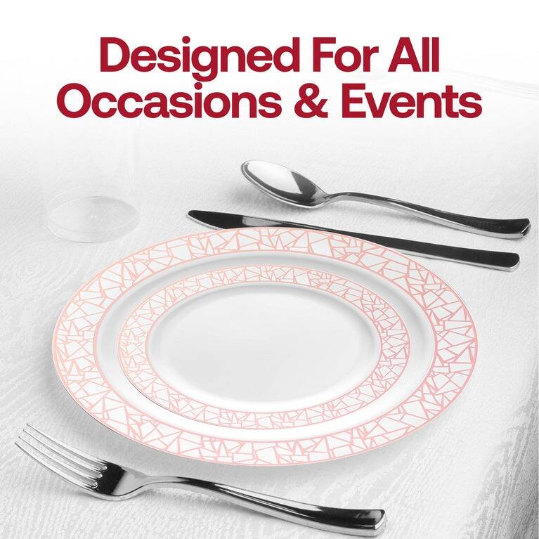Shiny Mosaic Rim Disposable Plastic Plate Packs - Party Supplies