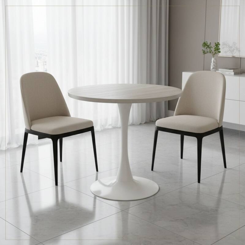 Bristol 36" Round Dining Table for 4 with MDF Top and Modern White Iron Base for Kitchen & Dining Room