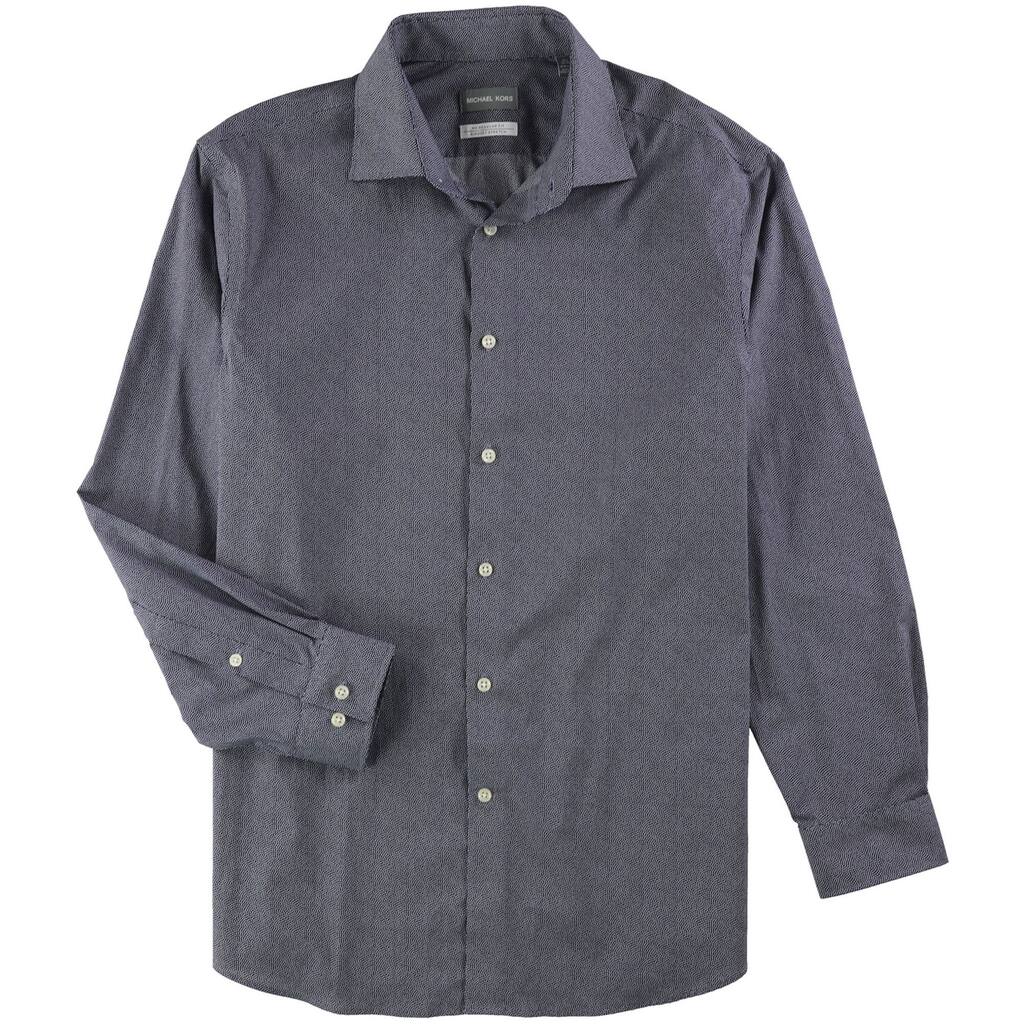 Michael Kors Mens Small Pin Dot Button Up Dress Shirt, Blue, 16.5" Neck 32"-33" Sleeve