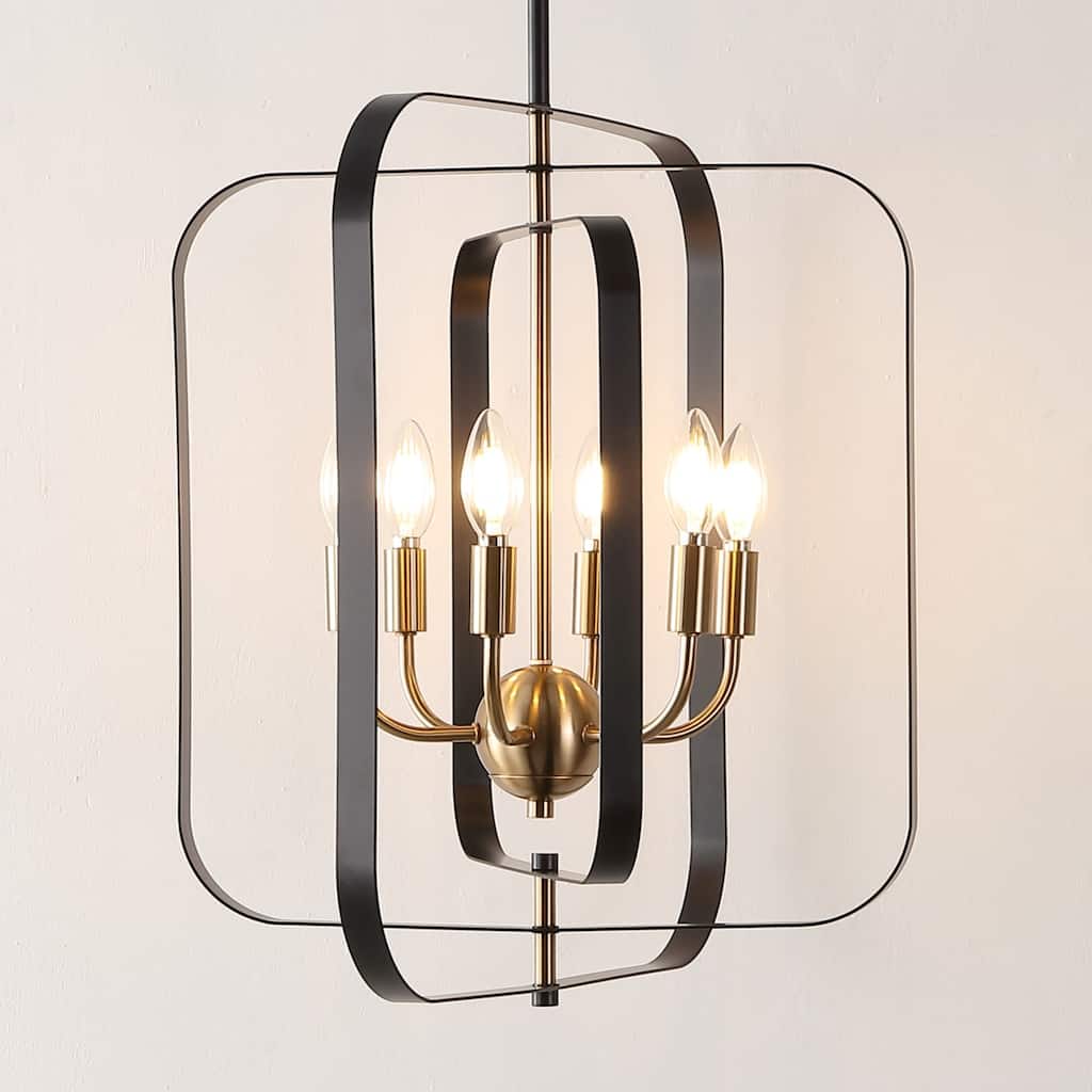 SAFAVIEH Lighting Ildefonsa 20" Glam Pendant (6-Bulb) - 20" W x 18" D x 60" H - Black/Brass - 20Wx18Dx60H