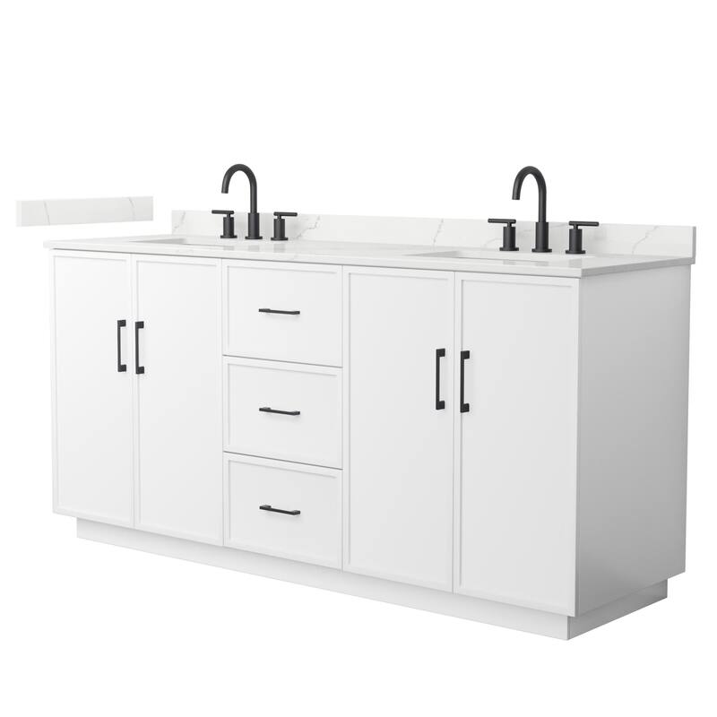 Wyndham Collection WCH7474-72D-QTZ-US3MXX Elan TK 72" Free Standing - White / Giotto Quartz Top / Matte Black Hardware