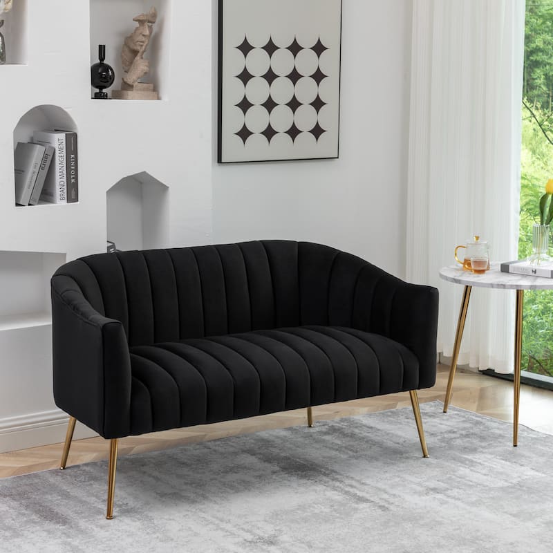 SEYNAR Modern Glam Comfy 50" Metal Legs Curved Sofa 2 Seaters Loveseat with Tufted Back