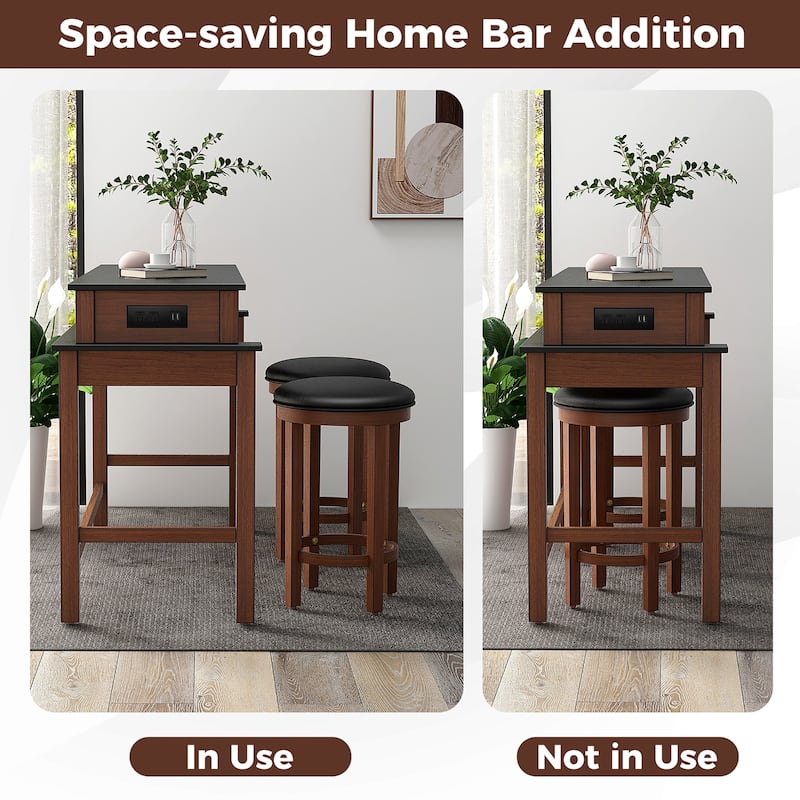 Gymax 3-Piece Home Bar Set Counter Height Bar Table w/ 2 Upholstered