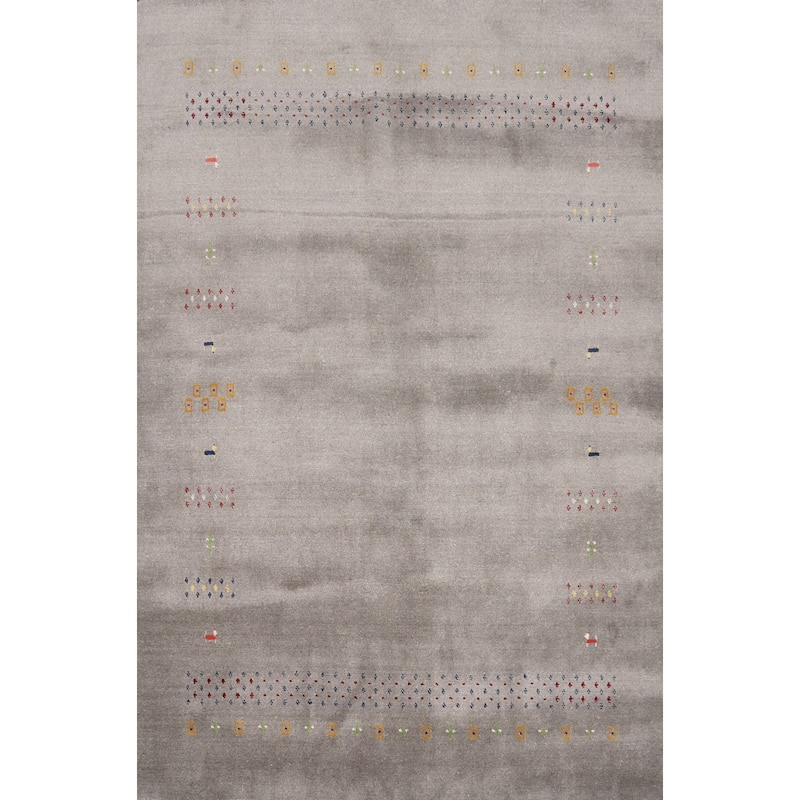 Hand Knotted Oriental 100% Wool Carpet Tribal Animal Pictorial Greys & Charcoal Gabbeh Area Rug - 8' 0'' X 6' 0''