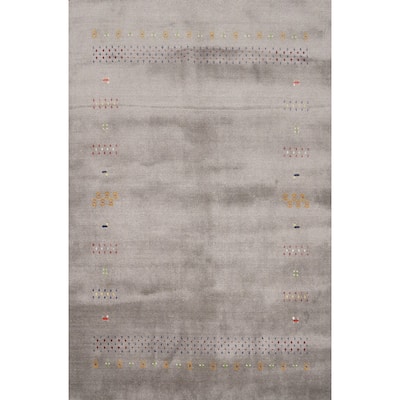 Hand Knotted Oriental 100% Wool Carpet Tribal Animal Pictorial Greys & Charcoal Gabbeh Area Rug - 8' 0'' X 6' 0''