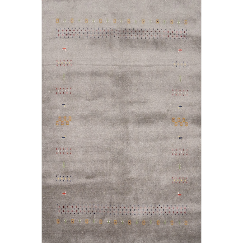 Hand Knotted Oriental 100% Wool Carpet Tribal Animal Pictorial Greys & Charcoal Gabbeh Area Rug - 8' 0'' X 6' 0''