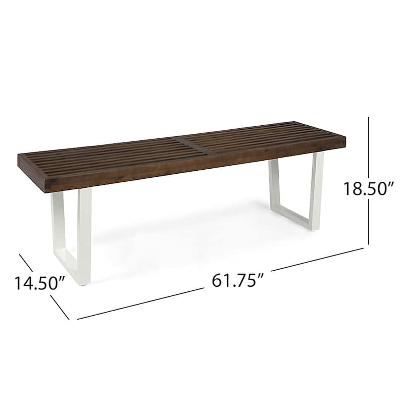 Roomfitters Modern Acacia Wood Patio Dining Bench with Iron Legs, Slat Top