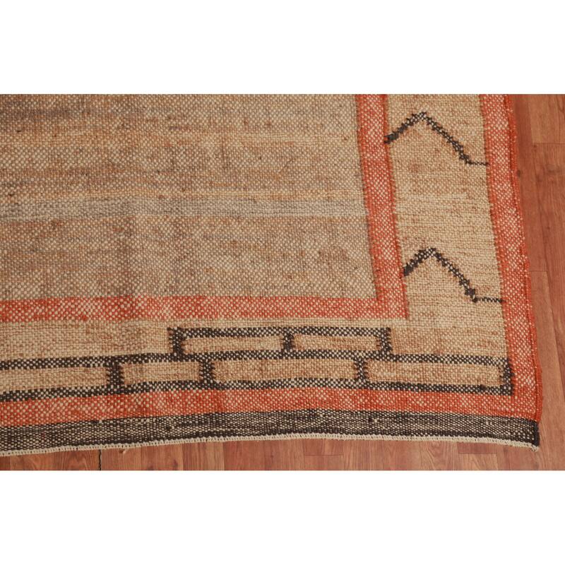 Hand Woven Oriental 100% Jute Carpet Southwestern Modern Brown Kilim Area Rug - 13' 4'' X 10' 6''