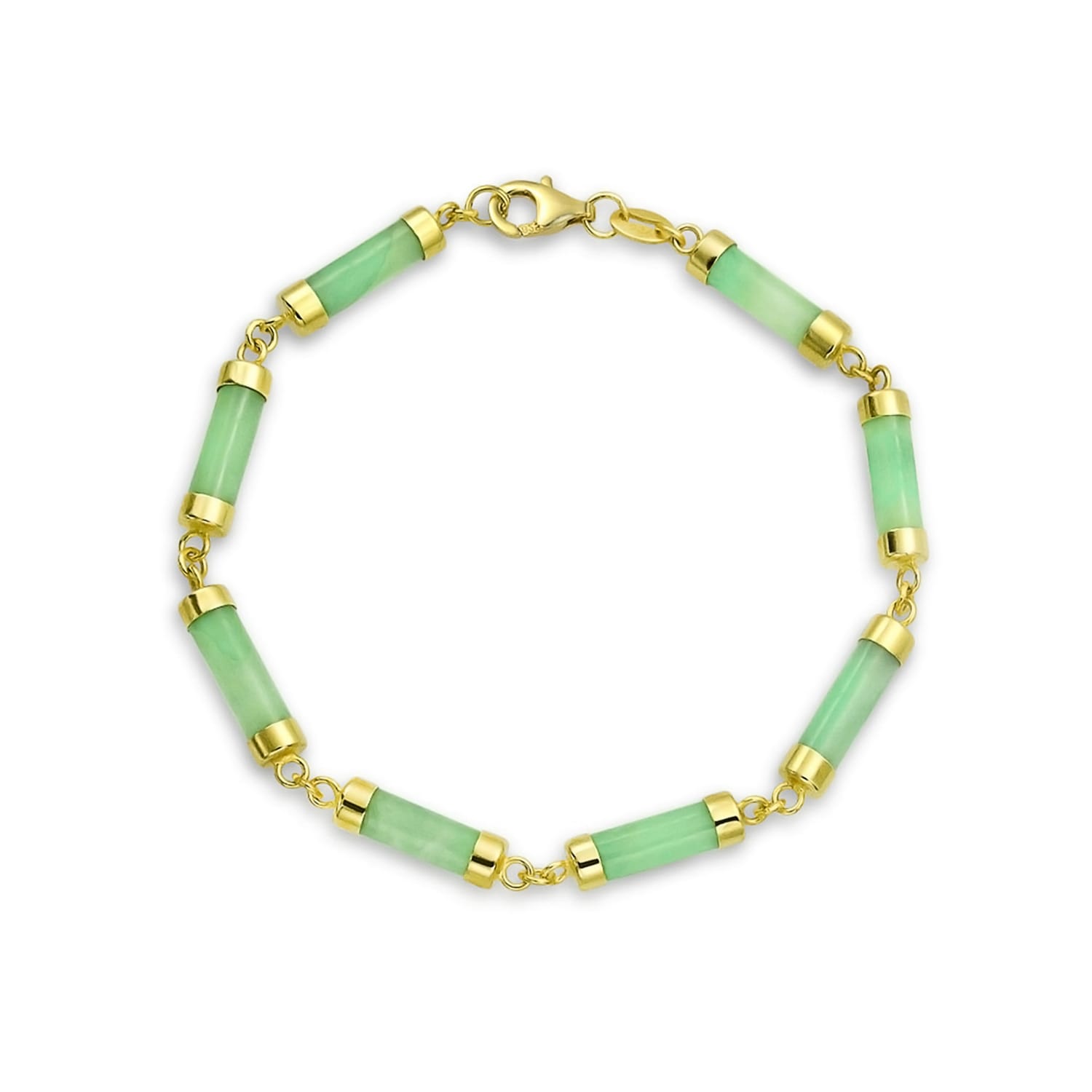 Asian Style Green Jade Bar Bracelet Gold Plated Sterling Asian Style Green Jade Bar
