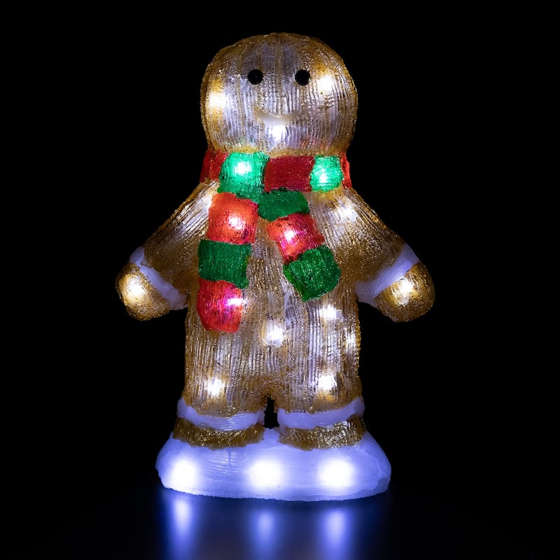 14" LED Acrylic Gingerbread Man Scarf Outdoor Christmas Decoration - Brown