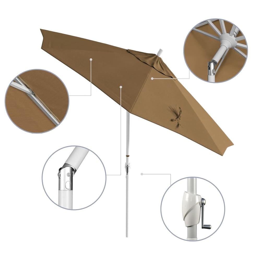 California Umbrella 9' Round Crank Lift Push Button Tilt White Aluminum Patio Umbrella Sunbrella