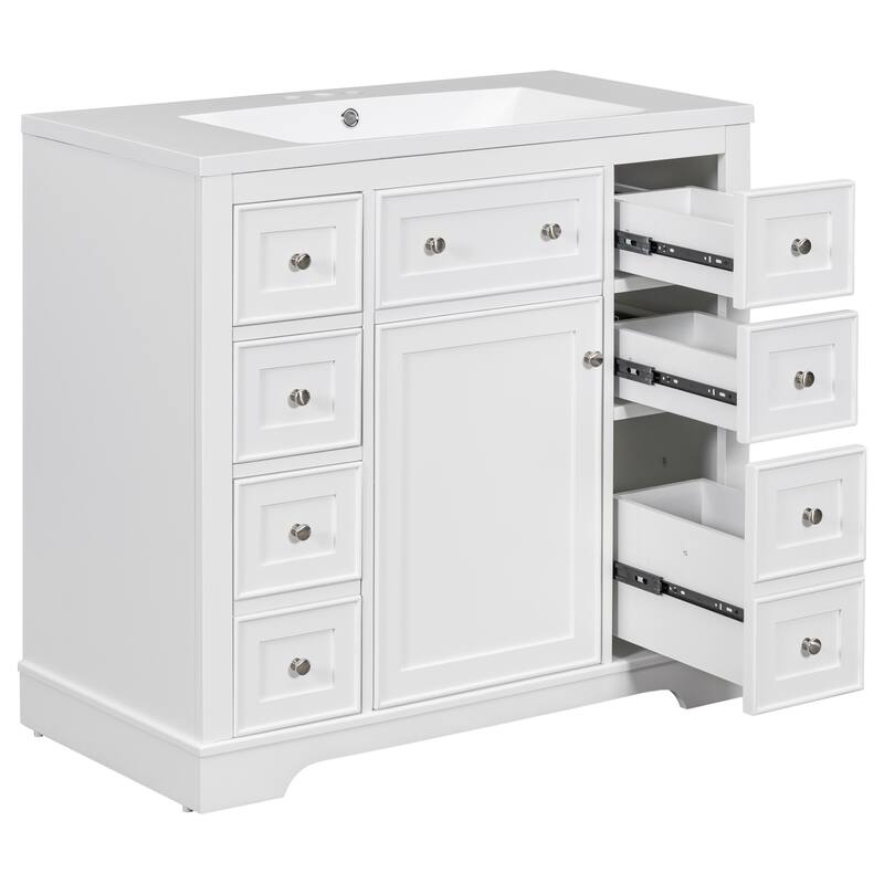 GDFStudio - Avalon 36-Inch Bathroom Vanity with Sink Combo, One Cabinet and Six Drawers, Solid Wood & MDF Board, Painted Finish