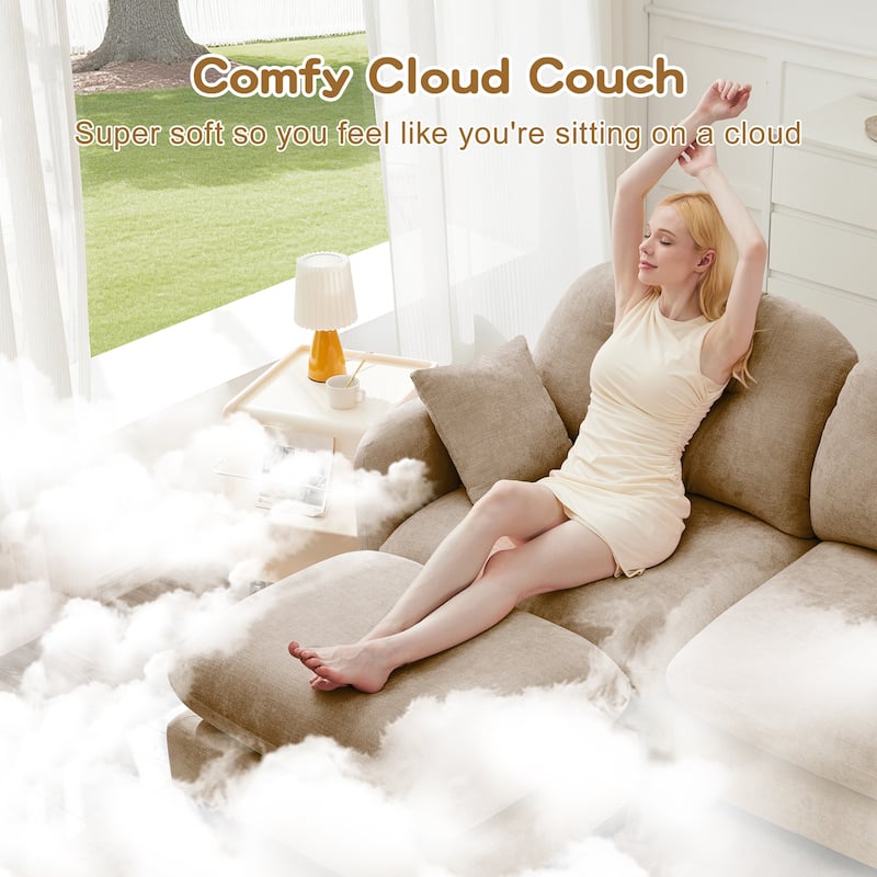 GDF Studio - Amori Modular Modern Chenille L-Shaped Sectional Sofa with Ottoman and Tufted Cushion Backrest