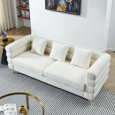 Modern Cloud Style 3-seater Sofa with 3 Pillows & Polished Metal Legs
