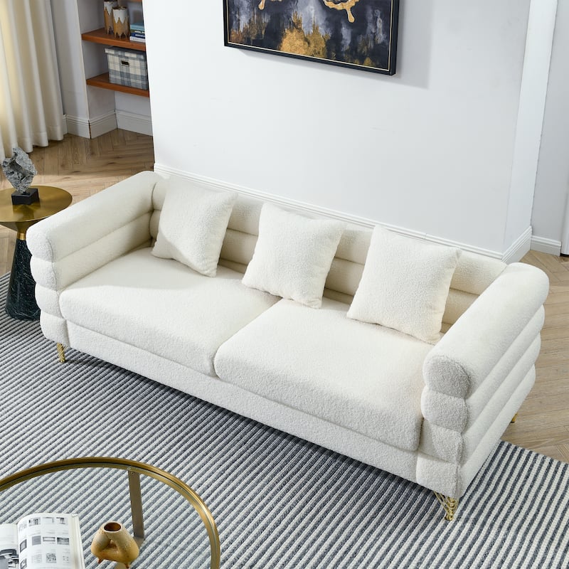 Oversized 3 Seater Sectional Sofa, Living Room Comfort Fabric Sectional Sofa with 3 Pillows