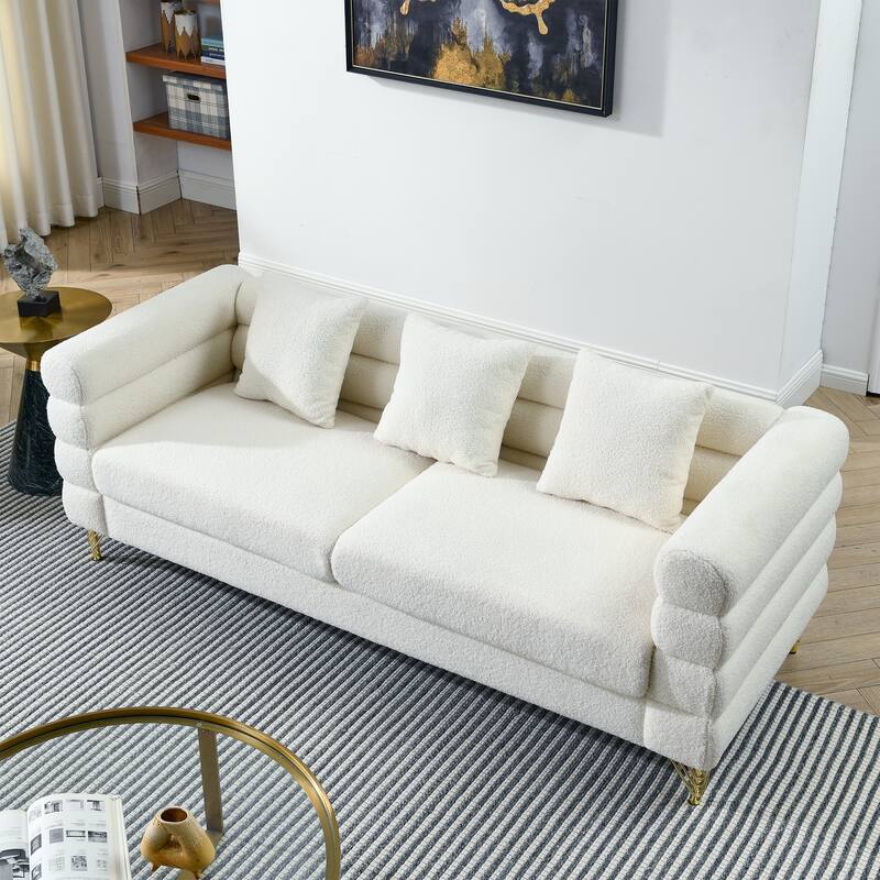Roomfitters 81" 3 Seater Sectional Sofa, Modern Boucle Upholstered Couch with Gold Legs and 3 Pillows for Living Room
