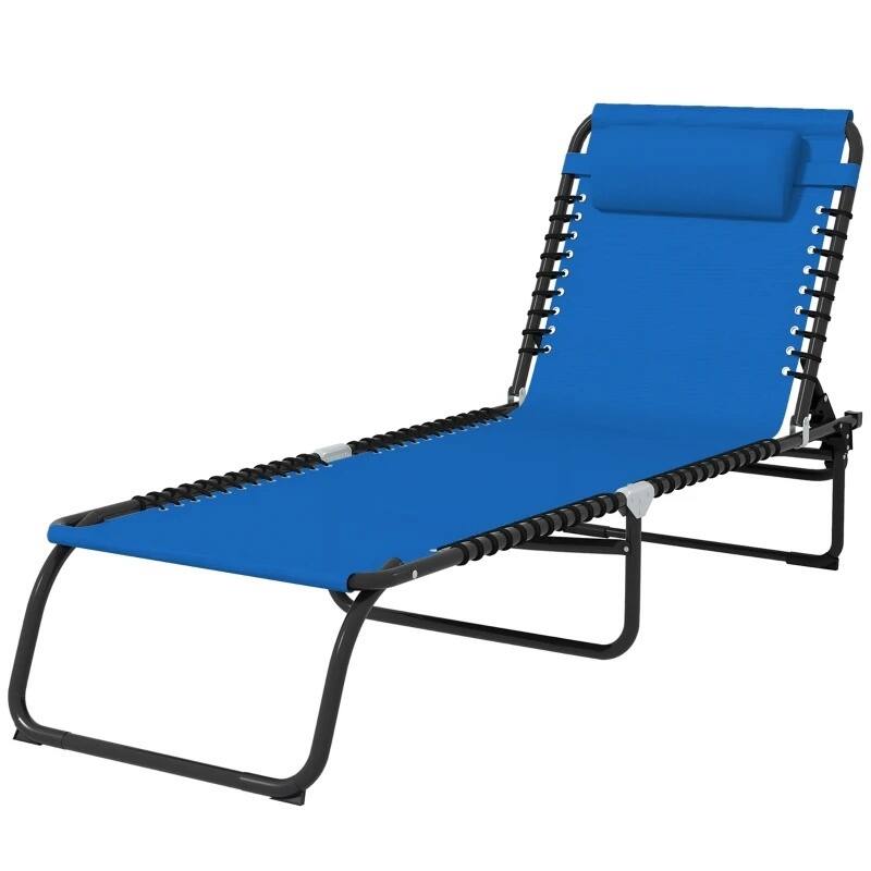 Foldable Chaise Lounge,4-Pos Recline,Trifold Portable,Breathable Mesh