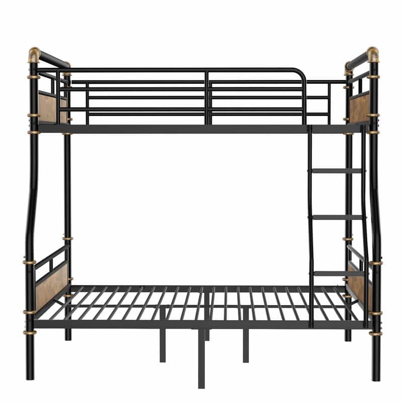 Full XL Over Queen Metal Bunk Bed Set - Industrial Style With Detachable Safety Rails (Black Finish)‌