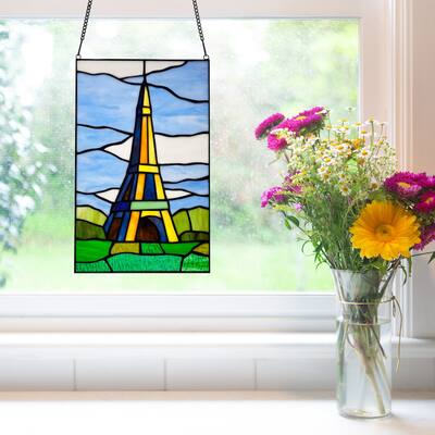 River of Goods Eiffel Tower River of Goods Multicolored Stained Glass Window Panel - 9" x 0.25" x 14.5"